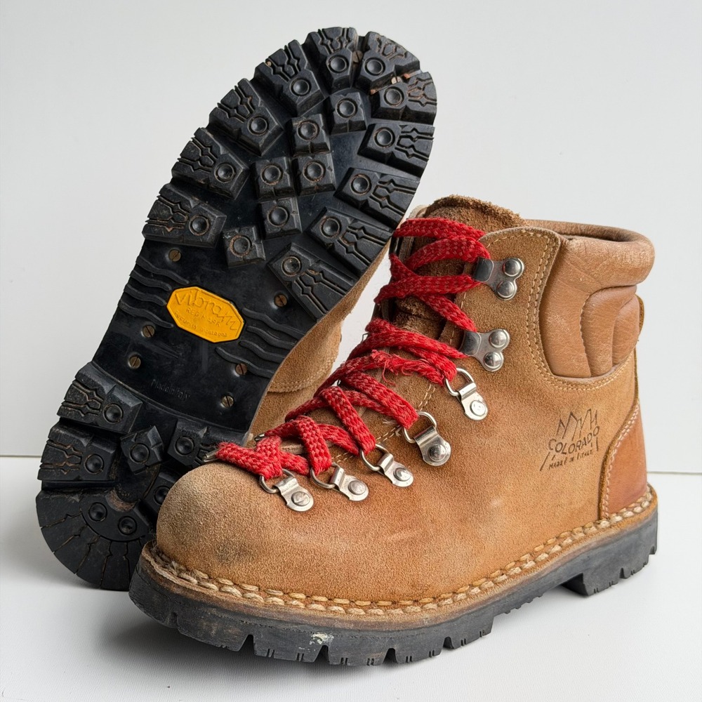 Vintage Kinney Colorado Mountaineering Boots Mens 8 Leather Vibram Made in Italy